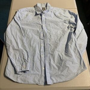Gap Lived-In Wash 100% Cotton Blue White Striped Collared Button Shirt Men's XL